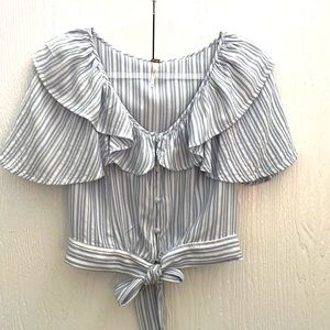 Free People - Crop Top Stripped Short Ruffle Sleeve Blouse